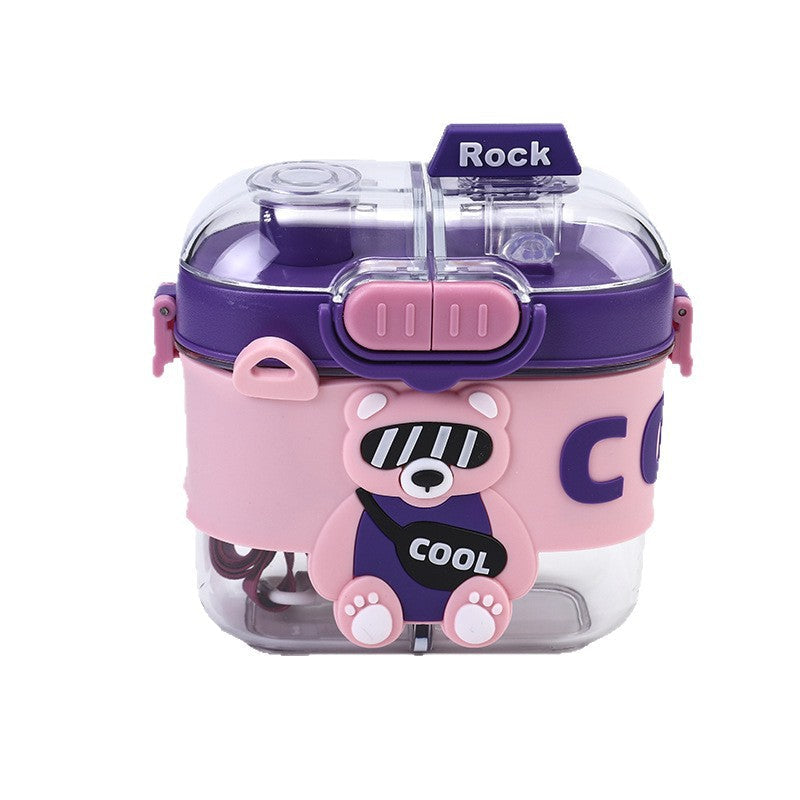 Children's Water Bottle, Cartoon Design, Special for Students Going to School, Portable Double-Drink Plastic Cup, High Appearance Value, Double Compartment Cup, High Temperature Resistant