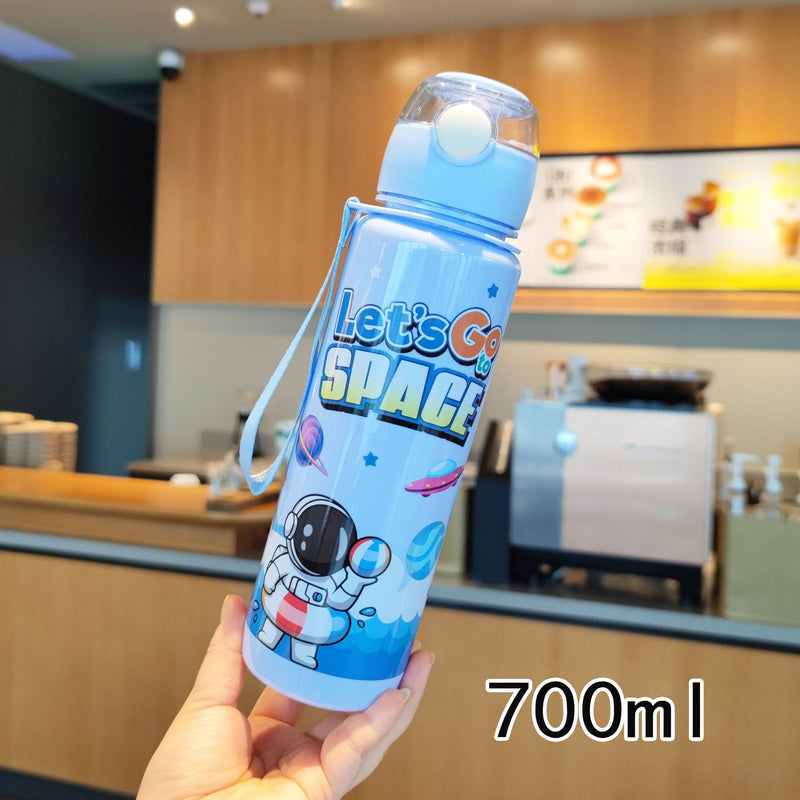 Pop-Up Cover Cross-Border New Cartoon Astronaut Water Cup Children's Convenient Portable Cup Straw Water Cup Plastic Cup