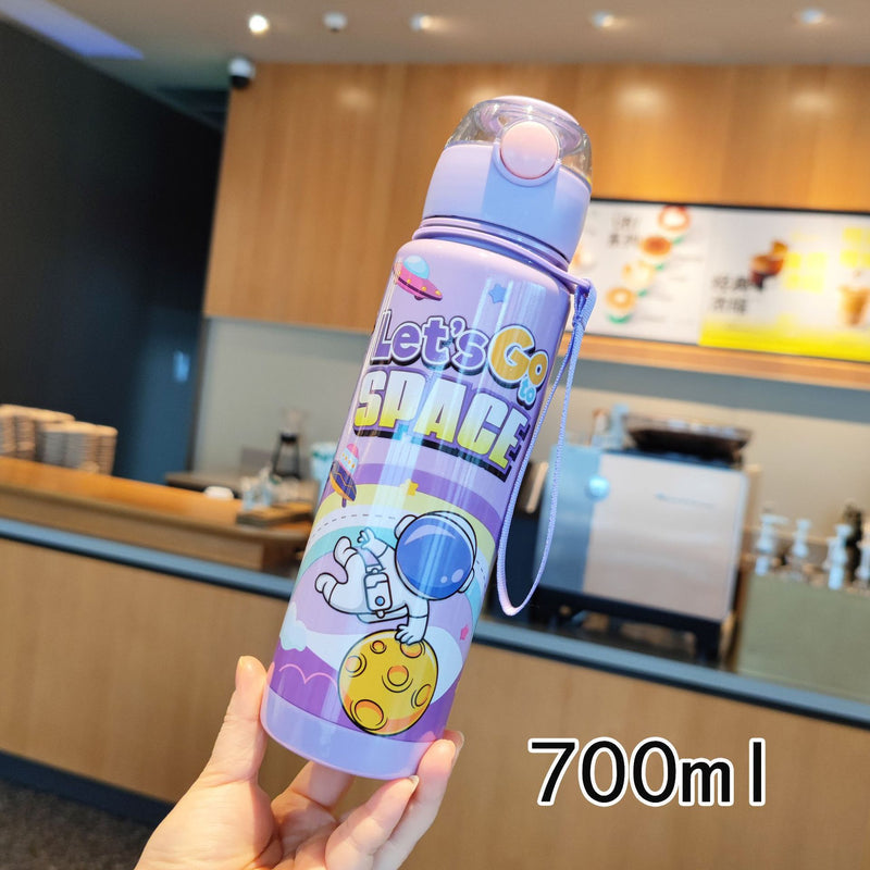 Pop-Up Cover Cross-Border New Cartoon Astronaut Water Cup Children's Convenient Portable Cup Straw Water Cup Plastic Cup