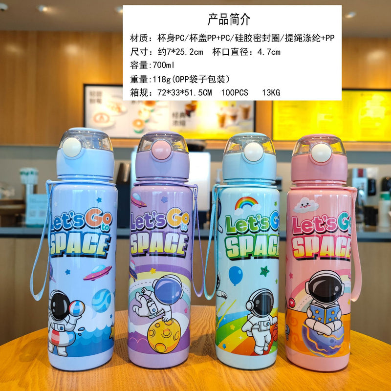 Pop-Up Cover Cross-Border New Cartoon Astronaut Water Cup Children's Convenient Portable Cup Straw Water Cup Plastic Cup