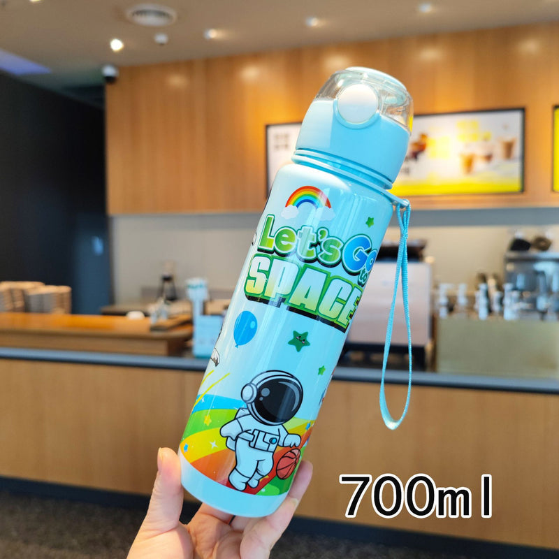 Pop-Up Cover Cross-Border New Cartoon Astronaut Water Cup Children's Convenient Portable Cup Straw Water Cup Plastic Cup