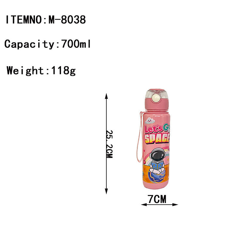 Pop-Up Cover Cross-Border New Cartoon Astronaut Water Cup Children's Convenient Portable Cup Straw Water Cup Plastic Cup
