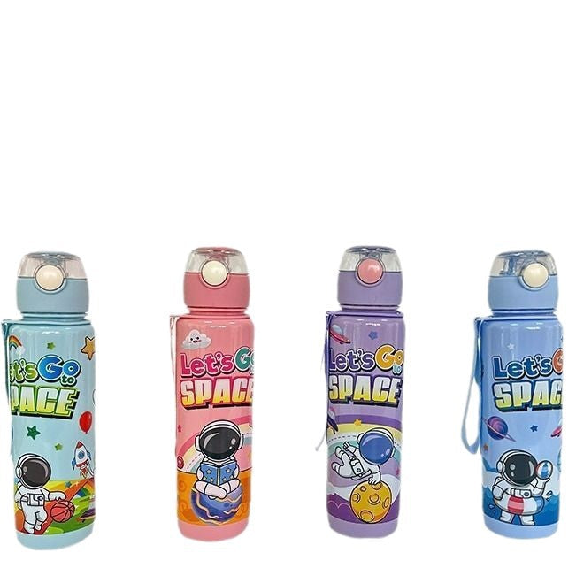 Pop-Up Cover Cross-Border New Cartoon Astronaut Water Cup Children's Convenient Portable Cup Straw Water Cup Plastic Cup