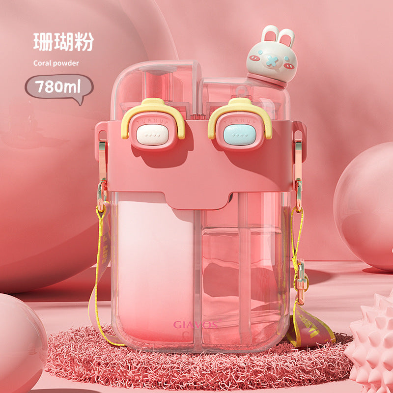 【Giavos】Children's Water Bottle, Large Capacity Summer Water Cup with Separate Compartments, Dual Drinking Cup, Sports Water Bottle, Trendy Water Bottle with Separate Compartments
