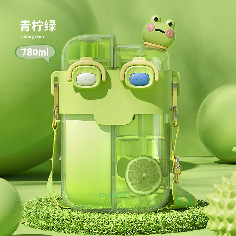 【Giavos】Children's Water Bottle, Large Capacity Summer Water Cup with Separate Compartments, Dual Drinking Cup, Sports Water Bottle, Trendy Water Bottle with Separate Compartments
