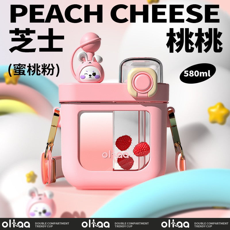 【Giavos】Children's Water Bottle, Large Capacity Summer Water Cup with Separate Compartments, Dual Drinking Cup, Sports Water Bottle, Trendy Water Bottle with Separate Compartments