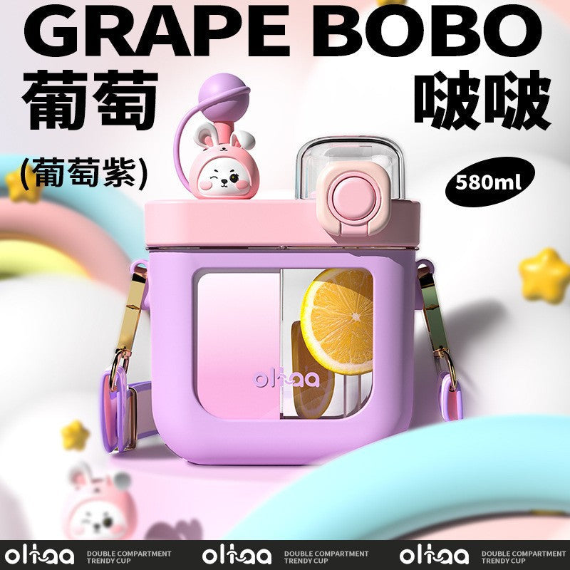 【Giavos】Children's Water Bottle, Large Capacity Summer Water Cup with Separate Compartments, Dual Drinking Cup, Sports Water Bottle, Trendy Water Bottle with Separate Compartments