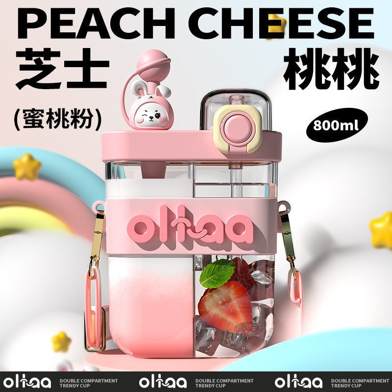 【Giavos】Children's Water Bottle, Large Capacity Summer Water Cup with Separate Compartments, Dual Drinking Cup, Sports Water Bottle, Trendy Water Bottle with Separate Compartments