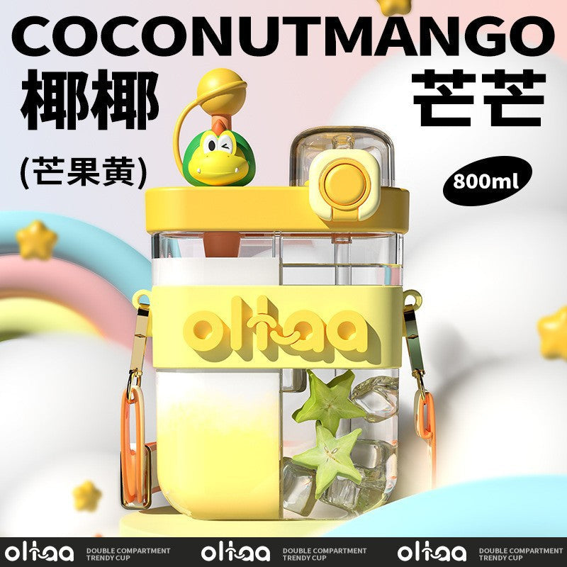 【Giavos】Children's Water Bottle, Large Capacity Summer Water Cup with Separate Compartments, Dual Drinking Cup, Sports Water Bottle, Trendy Water Bottle with Separate Compartments