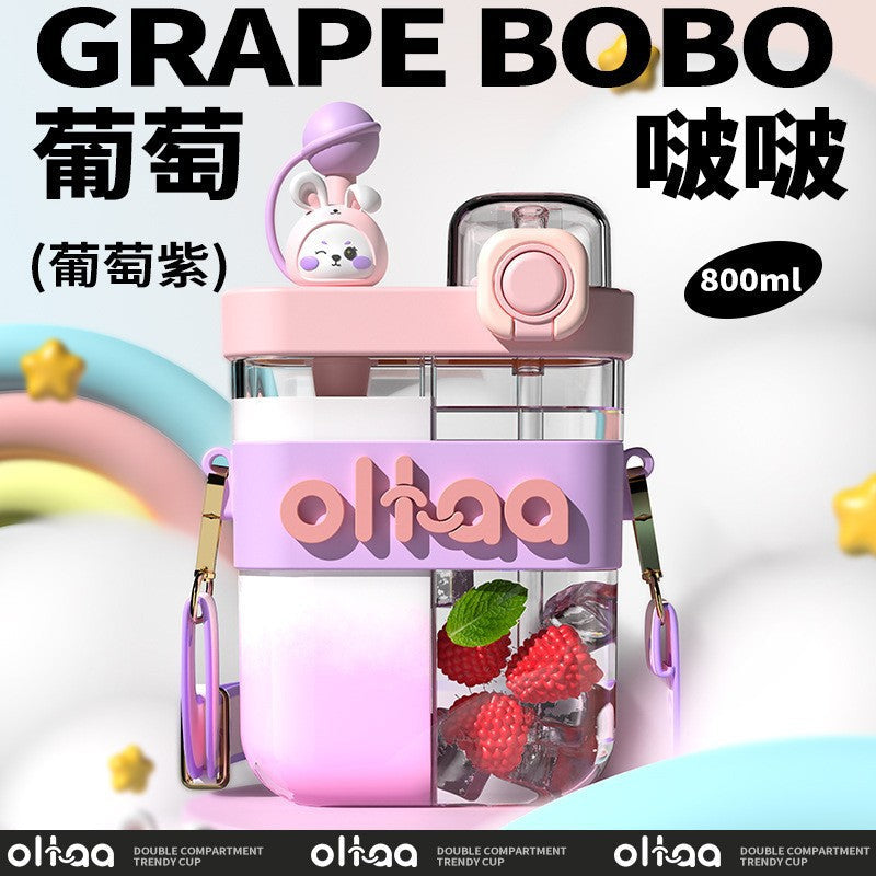 【Giavos】Children's Water Bottle, Large Capacity Summer Water Cup with Separate Compartments, Dual Drinking Cup, Sports Water Bottle, Trendy Water Bottle with Separate Compartments