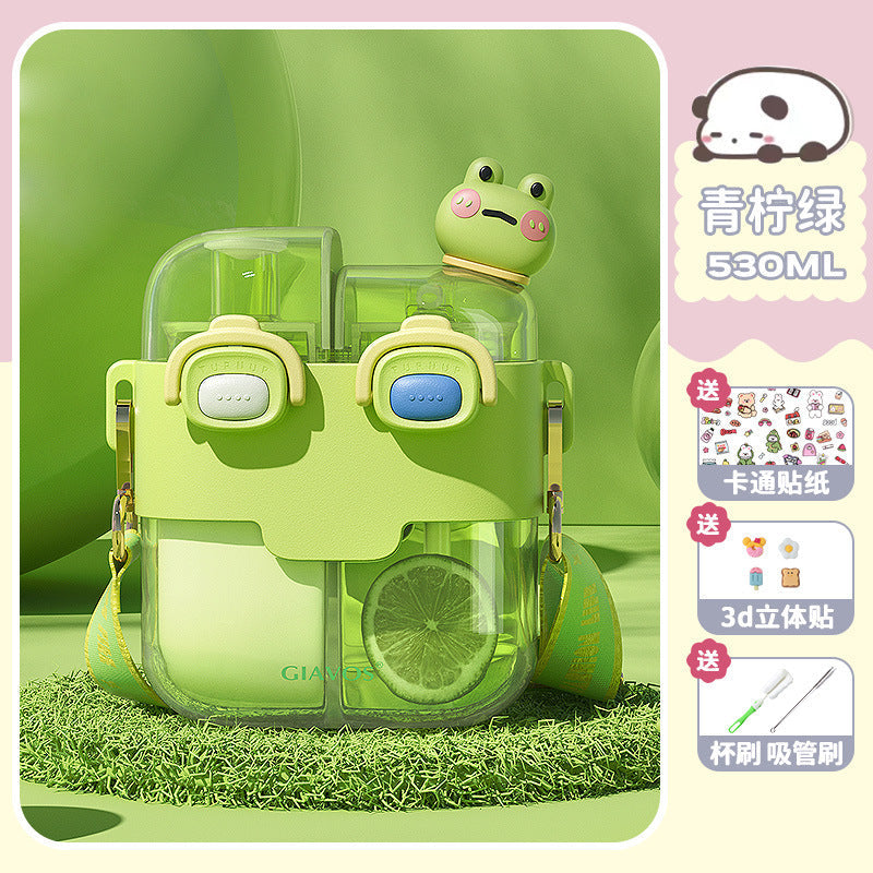 【Giavos】Children's Water Bottle, Large Capacity Summer Water Cup with Separate Compartments, Dual Drinking Cup, Sports Water Bottle, Trendy Water Bottle with Separate Compartments