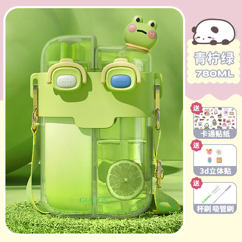 【Giavos】Children's Water Bottle, Large Capacity Summer Water Cup with Separate Compartments, Dual Drinking Cup, Sports Water Bottle, Trendy Water Bottle with Separate Compartments