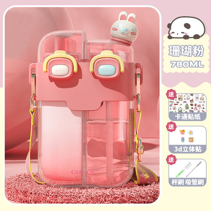 【Giavos】Children's Water Bottle, Large Capacity Summer Water Cup with Separate Compartments, Dual Drinking Cup, Sports Water Bottle, Trendy Water Bottle with Separate Compartments