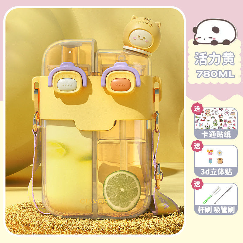 【Giavos】Children's Water Bottle, Large Capacity Summer Water Cup with Separate Compartments, Dual Drinking Cup, Sports Water Bottle, Trendy Water Bottle with Separate Compartments
