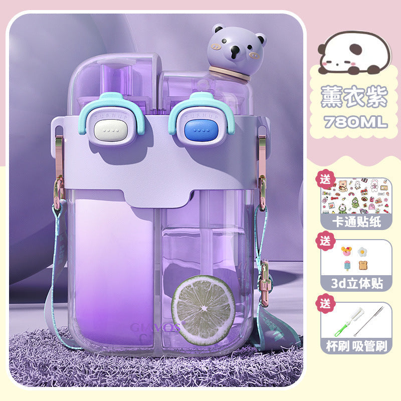 【Giavos】Children's Water Bottle, Large Capacity Summer Water Cup with Separate Compartments, Dual Drinking Cup, Sports Water Bottle, Trendy Water Bottle with Separate Compartments