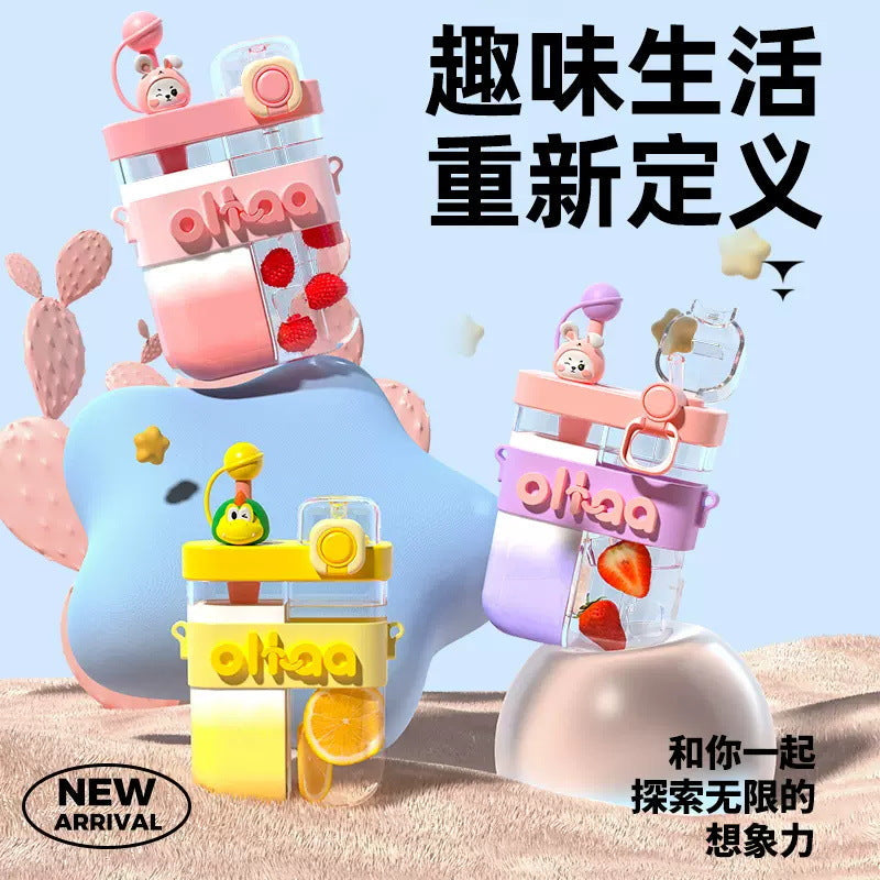 【Giavos】Children's Water Bottle, Large Capacity Summer Water Cup with Separate Compartments, Dual Drinking Cup, Sports Water Bottle, Trendy Water Bottle with Separate Compartments