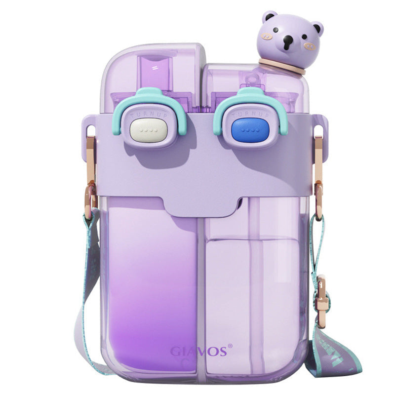 【Giavos】Children's Water Bottle, Large Capacity Summer Water Cup with Separate Compartments, Dual Drinking Cup, Sports Water Bottle, Trendy Water Bottle with Separate Compartments
