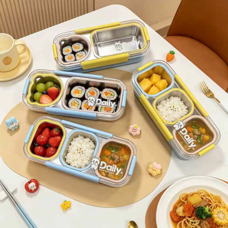 304 Stainless Steel Independent Compartment Sealed Lunch Box with Large Capacity, Including Spoon and Chopsticks, Food-Grade Certified, Student-Specific Lunch Box