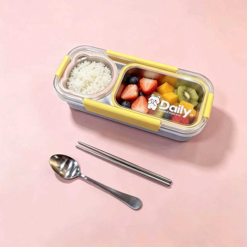 304 Stainless Steel Independent Compartment Sealed Lunch Box with Large Capacity, Including Spoon and Chopsticks, Food-Grade Certified, Student-Specific Lunch Box