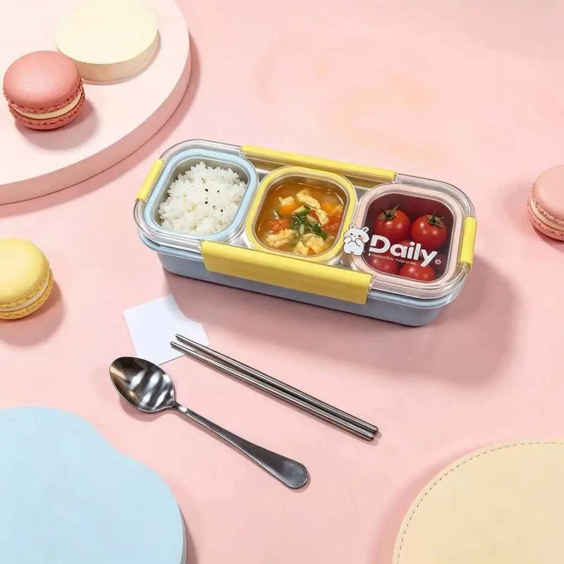 304 Stainless Steel Independent Compartment Sealed Lunch Box with Large Capacity, Including Spoon and Chopsticks, Food-Grade Certified, Student-Specific Lunch Box