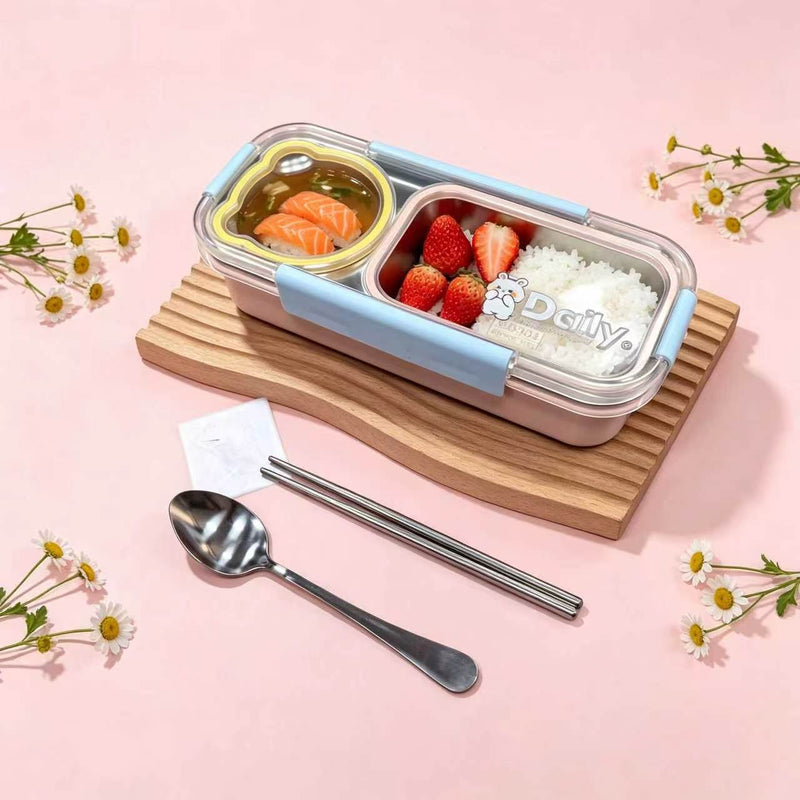 304 Stainless Steel Independent Compartment Sealed Lunch Box with Large Capacity, Including Spoon and Chopsticks, Food-Grade Certified, Student-Specific Lunch Box