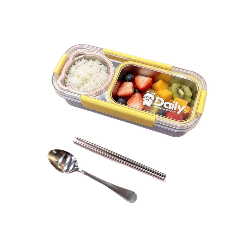 304 Stainless Steel Independent Compartment Sealed Lunch Box with Large Capacity, Including Spoon and Chopsticks, Food-Grade Certified, Student-Specific Lunch Box