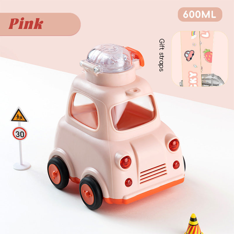 2025 New Baby Bus Car-Shaped Water Cup Cute Straw Cup Tritan Material Kidsren's Plastic Cup