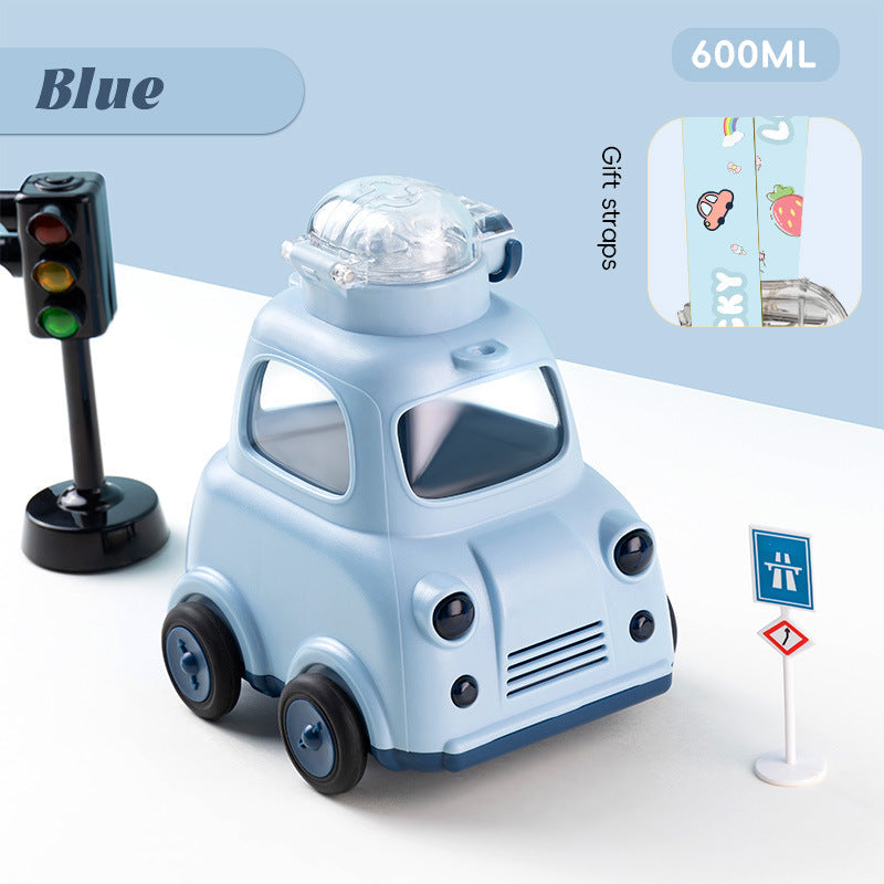 2025 New Baby Bus Car-Shaped Water Cup Cute Straw Cup Tritan Material Kidsren's Plastic Cup