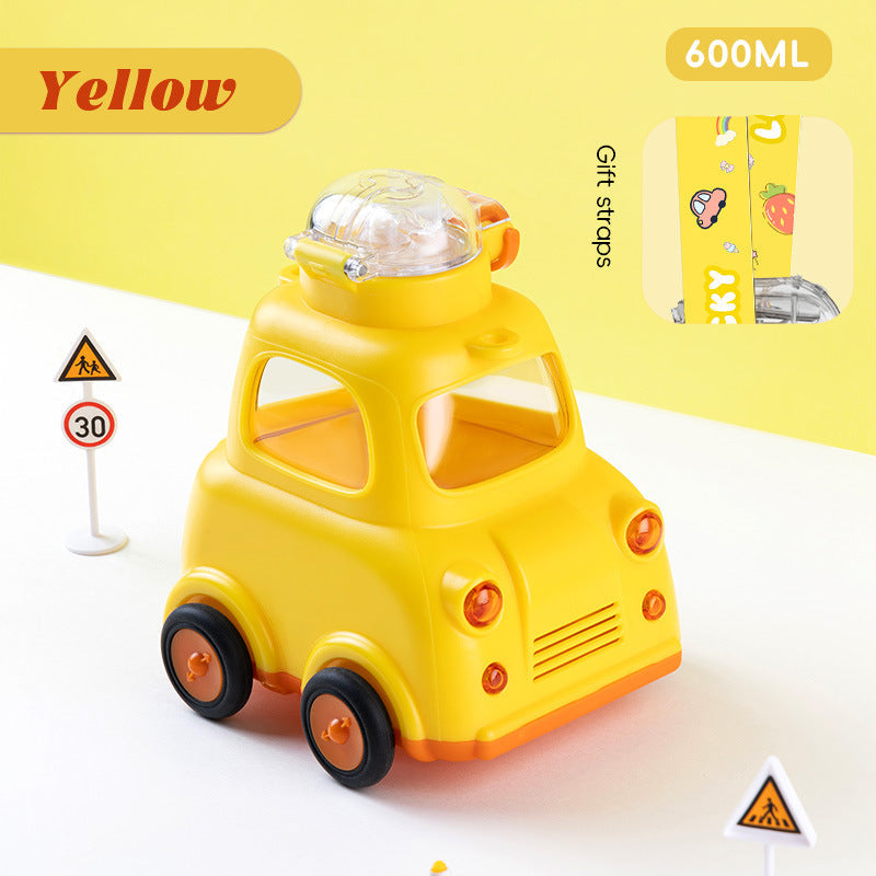 2025 New Baby Bus Car-Shaped Water Cup Cute Straw Cup Tritan Material Kidsren's Plastic Cup