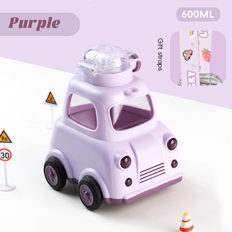 2025 New Baby Bus Car-Shaped Water Cup Cute Straw Cup Tritan Material Kidsren's Plastic Cup