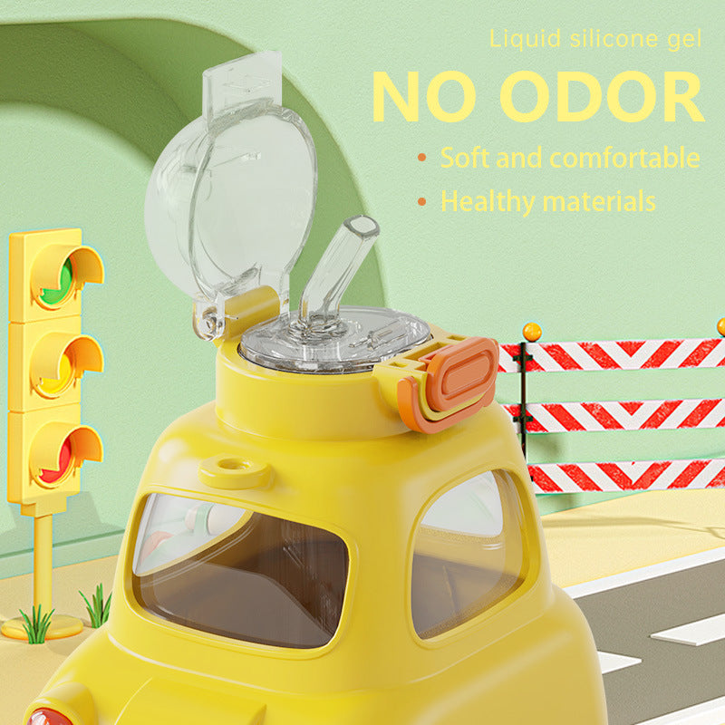 2025 New Baby Bus Car-Shaped Water Cup Cute Straw Cup Tritan Material Kidsren's Plastic Cup