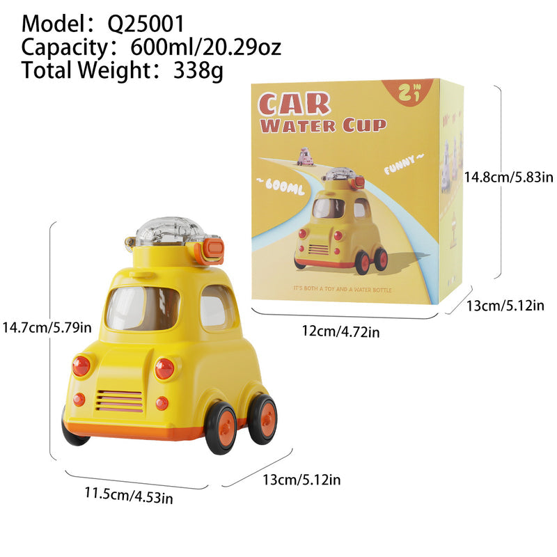 2025 New Baby Bus Car-Shaped Water Cup Cute Straw Cup Tritan Material Kidsren's Plastic Cup