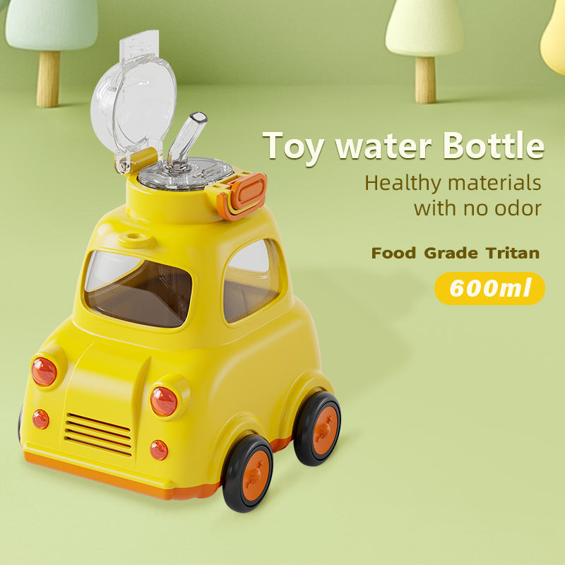 2025 New Baby Bus Car-Shaped Water Cup Cute Straw Cup Tritan Material Kidsren's Plastic Cup
