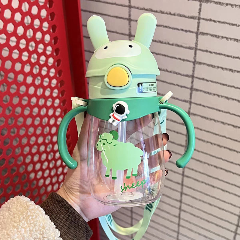 Water Cup Children's New Learning and Drinking Suction Tube Cup with Scale Handle Cute Baby Drinking Water Bottle Kindergarten School Cup