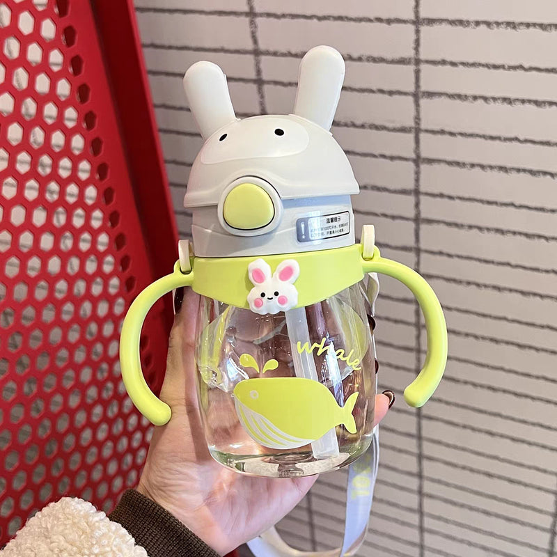 Water Cup Children's New Learning and Drinking Suction Tube Cup with Scale Handle Cute Baby Drinking Water Bottle Kindergarten School Cup