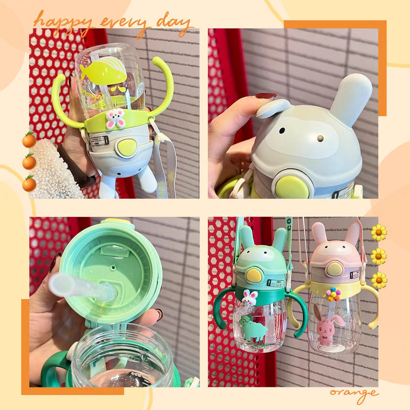 Water Cup Children's New Learning and Drinking Suction Tube Cup with Scale Handle Cute Baby Drinking Water Bottle Kindergarten School Cup