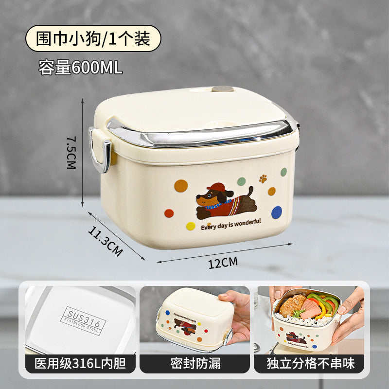 316 Stainless Steel Single-Layer Lunch Box, Microwaveable, Leak-Proof, Multiple Insulated Lunch Boxes with Thermal Bags