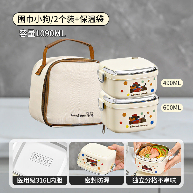 316 Stainless Steel Single-Layer Lunch Box, Microwaveable, Leak-Proof, Multiple Insulated Lunch Boxes with Thermal Bags