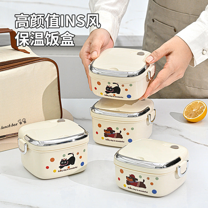 316 Stainless Steel Single-Layer Lunch Box, Microwaveable, Leak-Proof, Multiple Insulated Lunch Boxes with Thermal Bags