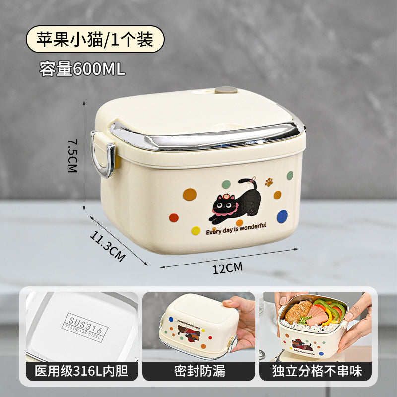 316 Stainless Steel Single-Layer Lunch Box, Microwaveable, Leak-Proof, Multiple Insulated Lunch Boxes with Thermal Bags