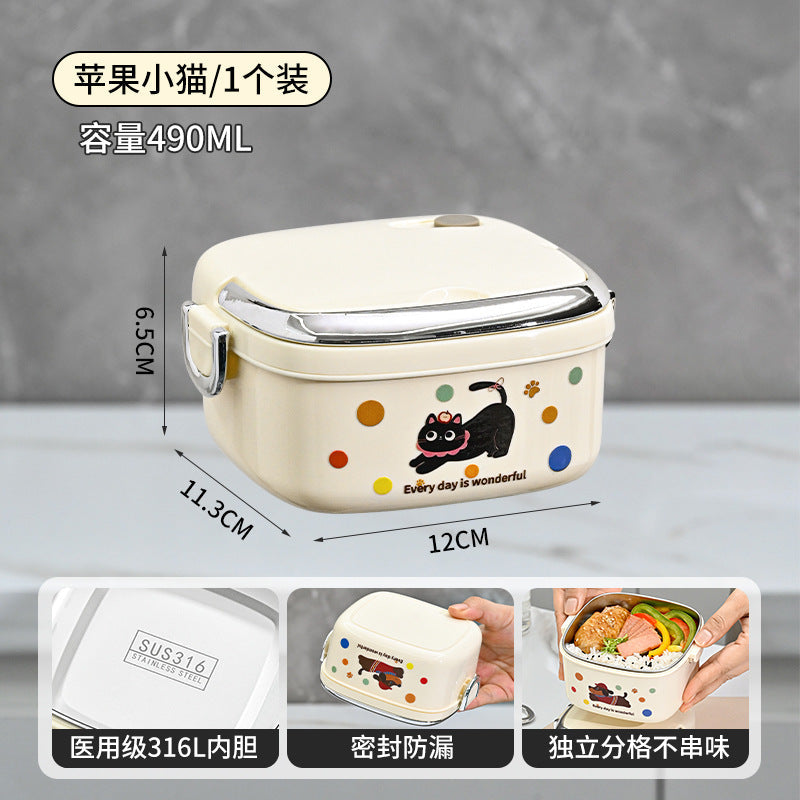 316 Stainless Steel Single-Layer Lunch Box, Microwaveable, Leak-Proof, Multiple Insulated Lunch Boxes with Thermal Bags