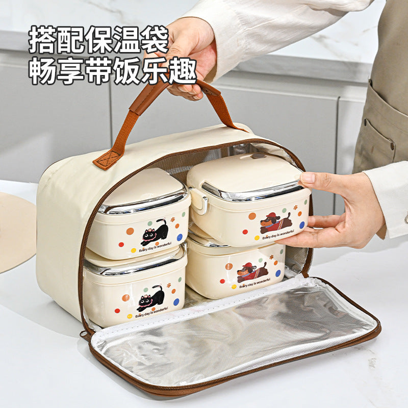 316 Stainless Steel Single-Layer Lunch Box, Microwaveable, Leak-Proof, Multiple Insulated Lunch Boxes with Thermal Bags
