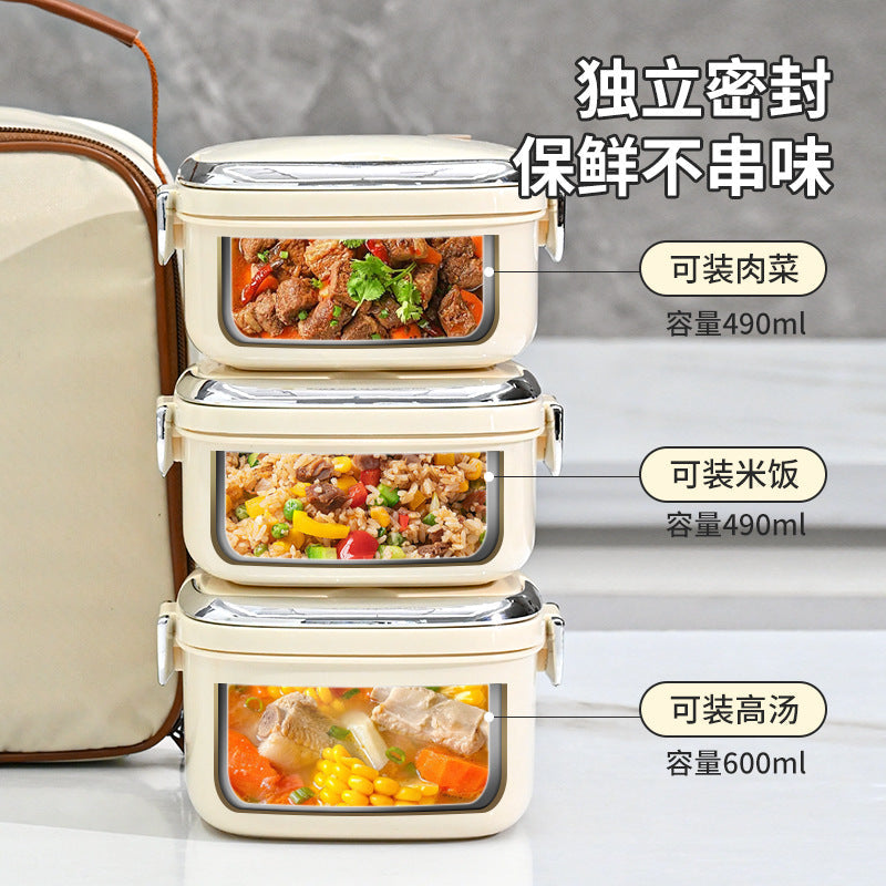 316 Stainless Steel Single-Layer Lunch Box, Microwaveable, Leak-Proof, Multiple Insulated Lunch Boxes with Thermal Bags