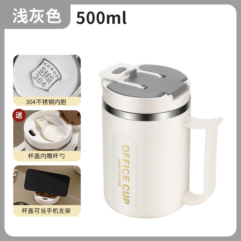 New 304 stainless steel coffee cup office mug cross-border cup men's and women's Tea cup with lid Milk cup