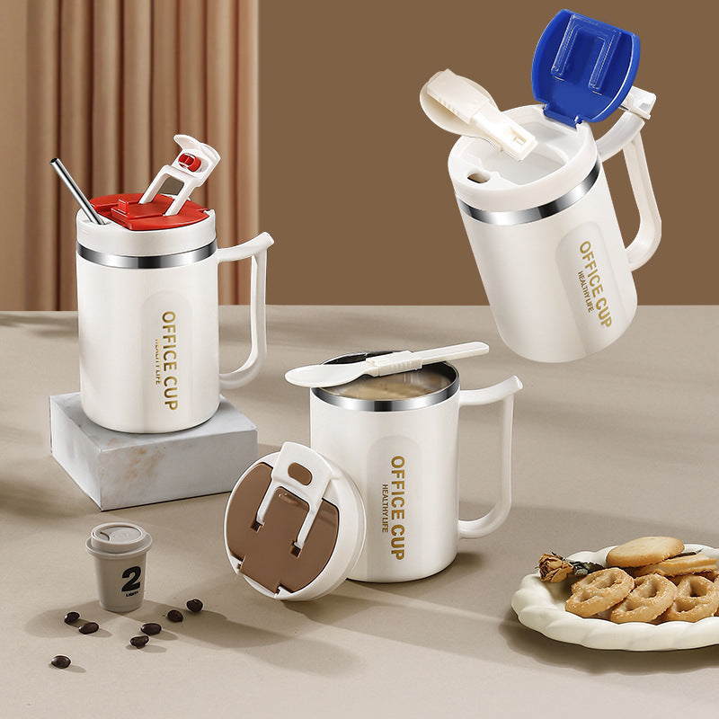 New 304 stainless steel coffee cup office mug cross-border cup men's and women's Tea cup with lid Milk cup