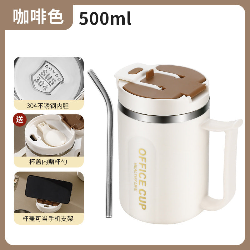 New 304 stainless steel coffee cup office mug cross-border cup men's and women's Tea cup with lid Milk cup