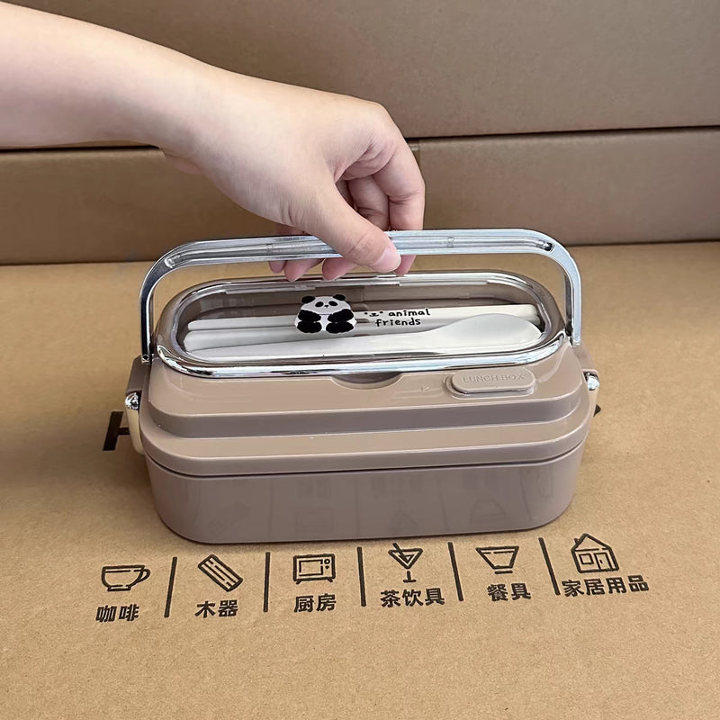 Cartoon Panda 304 Stainless Steel Lunch Box for Office workers Portable Lightweight Microwave Heating Double Layer Lunch Box Lunch Box