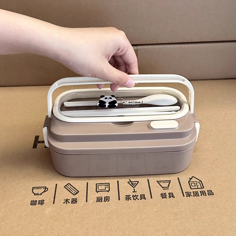 Cartoon Panda 304 Stainless Steel Lunch Box for Office workers Portable Lightweight Microwave Heating Double Layer Lunch Box Lunch Box