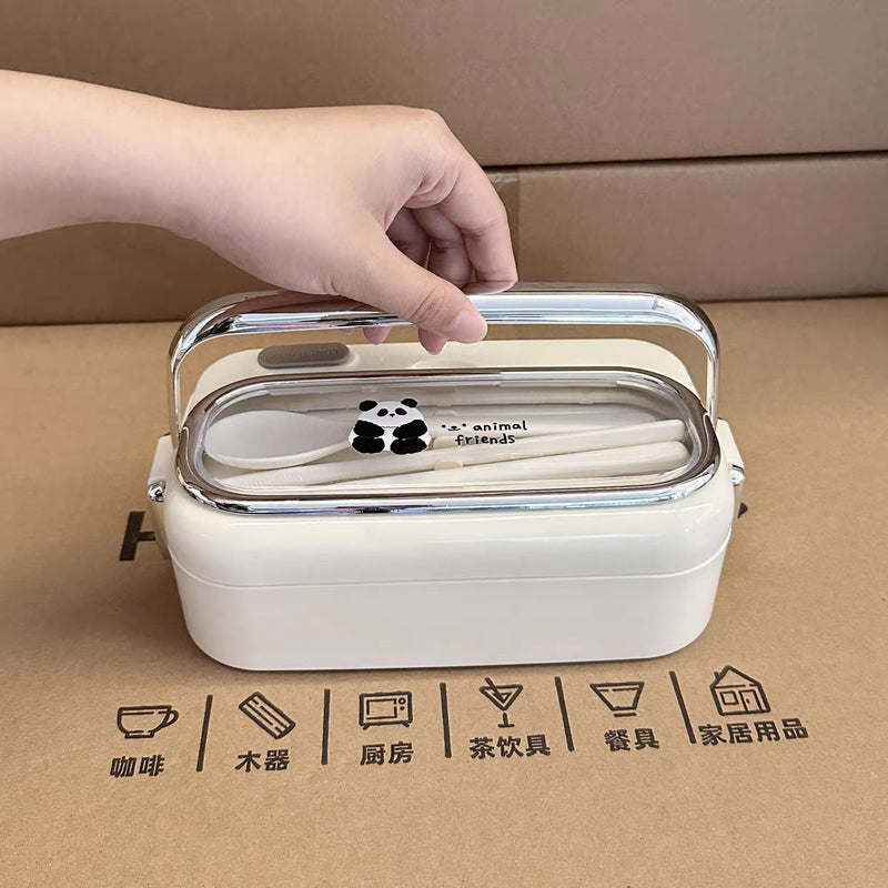Cartoon Panda 304 Stainless Steel Lunch Box for Office workers Portable Lightweight Microwave Heating Double Layer Lunch Box Lunch Box