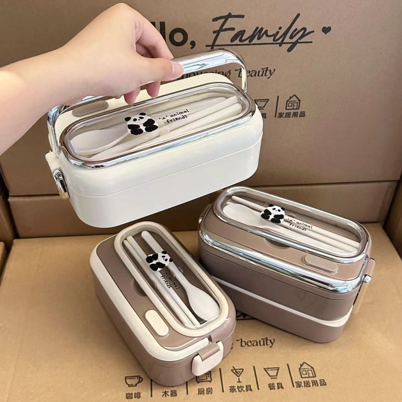 Cartoon Panda 304 Stainless Steel Lunch Box for Office workers Portable Lightweight Microwave Heating Double Layer Lunch Box Lunch Box